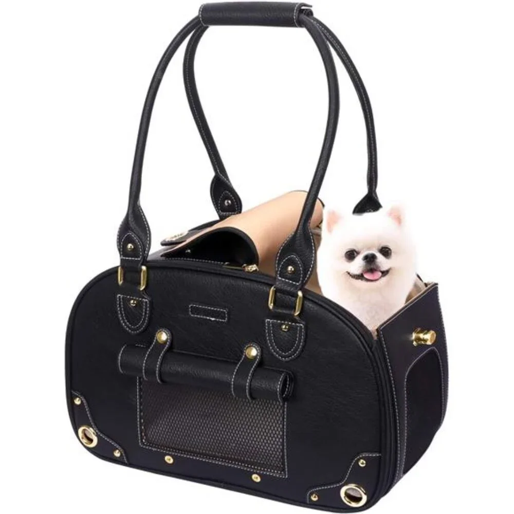 Foldable Waterproof Premium PU Leather Pet Travel Portable Bag Carrier